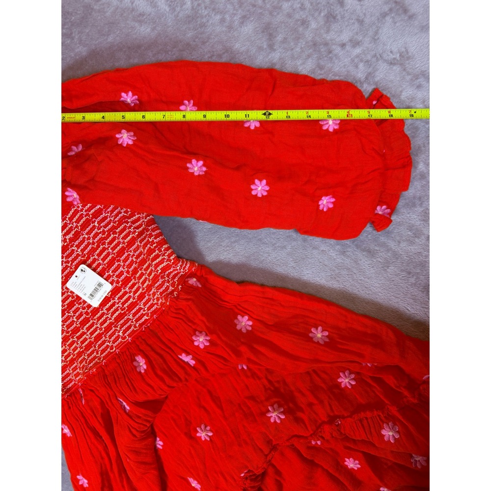 Free People Tangerine Combo Floral Embroidered Smocked Midi Dress M NWT - Picture 10 of 13